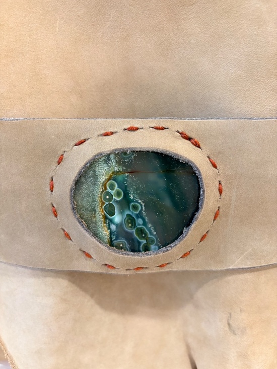 Handmade Leather Convertible Backpack Crossbody Ocean Jasper Gemstone 1ofkind